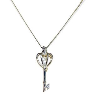 Sterling Silver Crown Skeleton Key Locket Necklace - NEW